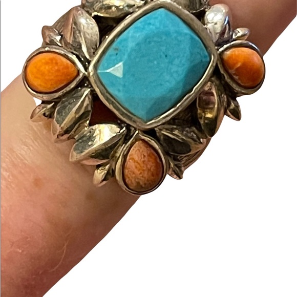 Vintage sterling silver large chunky navajo Turquoise & Spiny Oyster Ring - Picture 14 of 14